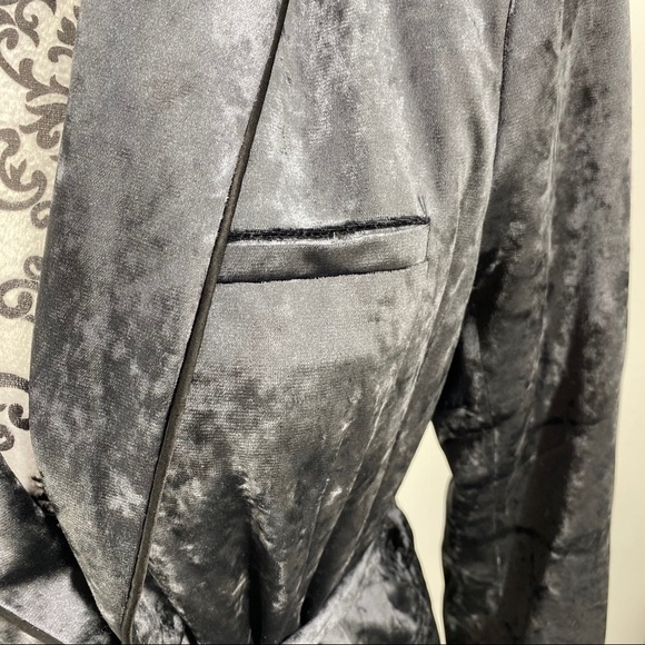 J.O.A. Crushed Velvet Blazer dark charcoal shawl collar shiny soft layering - Picture 7 of 15